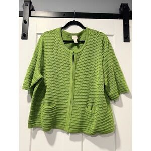 Chico's Lime Green Textured Cardigan Sweater Ladies Size 3 (X-Large)